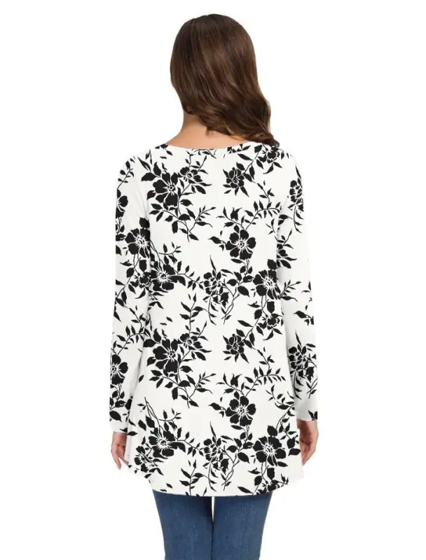 AWULIFFAN Women's Fall Long Sleeve V-Neck T-Shirt Sleepwear Tunic Tops Blouse Shirts - 4