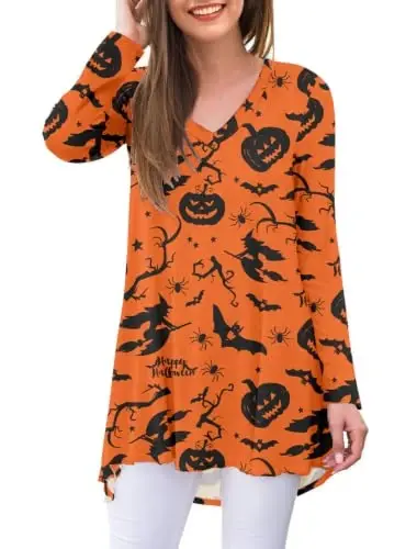 AWULIFFAN Women's Fall Long Sleeve V-Neck T-Shirt Sleepwear Tunic Tops Blouse Shirts - 1