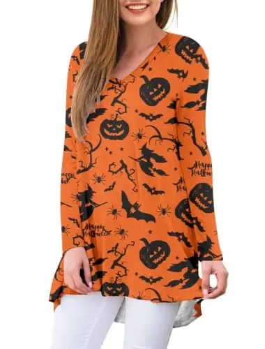 AWULIFFAN Women's Fall Long Sleeve V-Neck T-Shirt Sleepwear Tunic Tops Blouse Shirts - AWULIFFAN (1)
