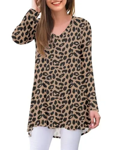 AWULIFFAN Women's Fall Long Sleeve V-Neck T-Shirt Sleepwear Tunic Tops Blouse Shirts - 1