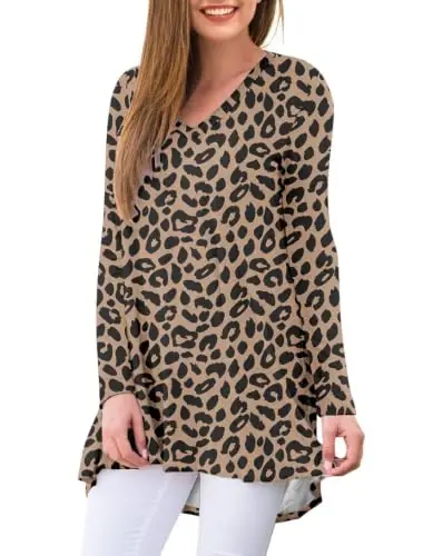 AWULIFFAN Women's Fall Long Sleeve V-Neck T-Shirt Sleepwear Tunic Tops Blouse Shirts - AWULIFFAN (1)