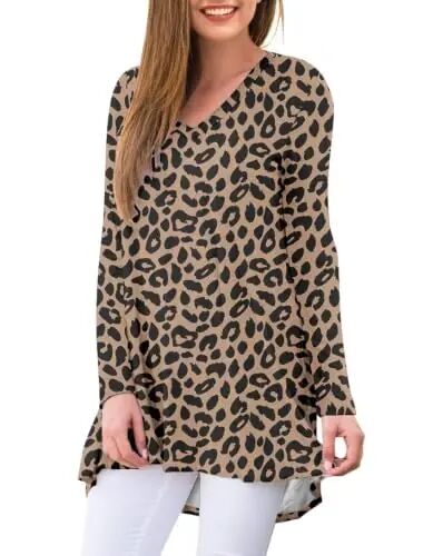 AWULIFFAN Women's Fall Long Sleeve V-Neck T-Shirt Sleepwear Tunic Tops Blouse Shirts - AWULIFFAN (1)