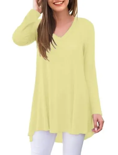 AWULIFFAN Women's Fall Long Sleeve V-Neck T-Shirt Sleepwear Tunic Tops Blouse Shirts - 1