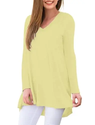 AWULIFFAN Women's Fall Long Sleeve V-Neck T-Shirt Sleepwear Tunic Tops Blouse Shirts - AWULIFFAN (1)
