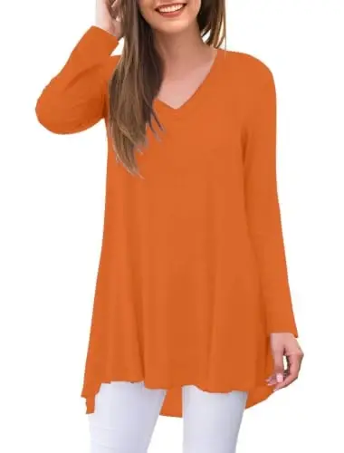 AWULIFFAN Women's Fall Long Sleeve V-Neck T-Shirt Sleepwear Tunic Tops Blouse Shirts - 1