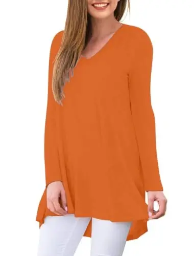 AWULIFFAN Women's Fall Long Sleeve V-Neck T-Shirt Sleepwear Tunic Tops Blouse Shirts - 2