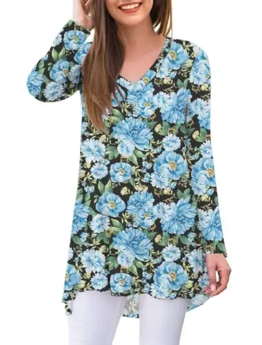 AWULIFFAN Women's Fall Long Sleeve V-Neck T-Shirt Sleepwear Tunic Tops Blouse Shirts - 1