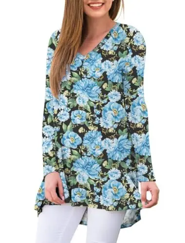 AWULIFFAN Women's Fall Long Sleeve V-Neck T-Shirt Sleepwear Tunic Tops Blouse Shirts - AWULIFFAN (1)