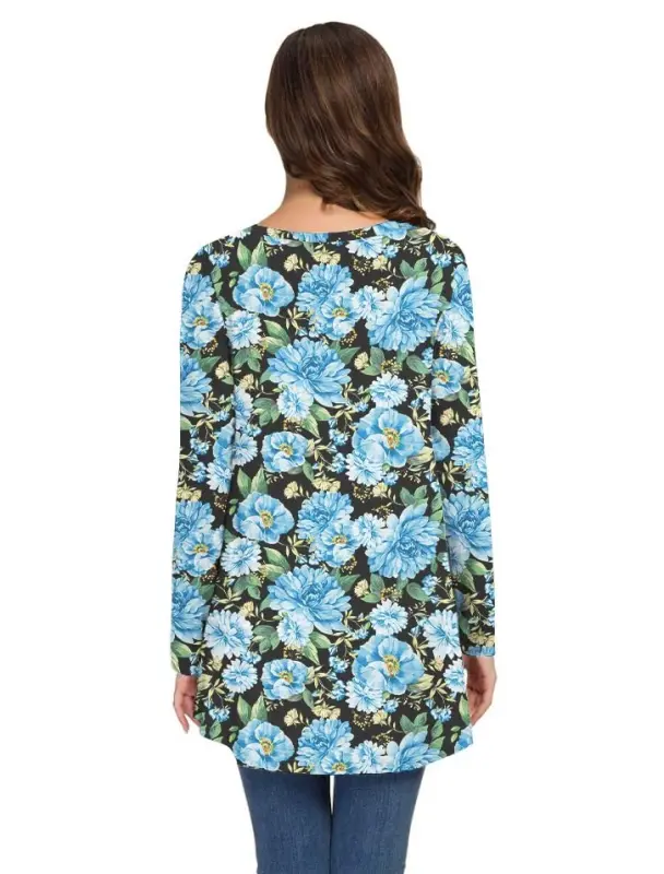 AWULIFFAN Women's Fall Long Sleeve V-Neck T-Shirt Sleepwear Tunic Tops Blouse Shirts - 4