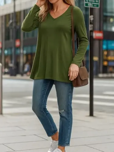 AWULIFFAN Women's Fall Long Sleeve V-Neck T-Shirt Sleepwear Tunic Tops Blouse Shirts - 3