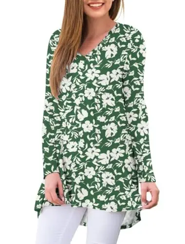 AWULIFFAN Women's Fall Long Sleeve V-Neck T-Shirt Sleepwear Tunic Tops Blouse Shirts - AWULIFFAN (1)