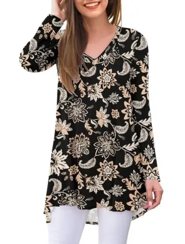 AWULIFFAN Women's Fall Long Sleeve V-Neck T-Shirt Sleepwear Tunic Tops Blouse Shirts - 1