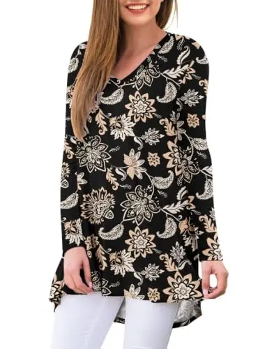 AWULIFFAN Women's Fall Long Sleeve V-Neck T-Shirt Sleepwear Tunic Tops Blouse Shirts - AWULIFFAN (1)