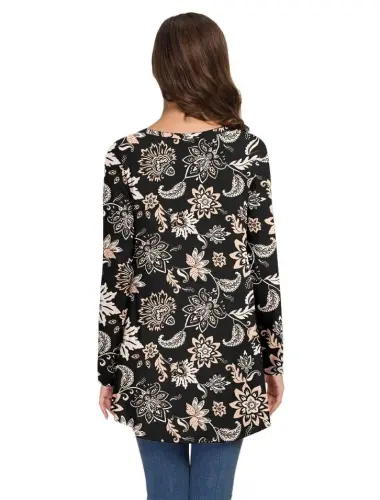 AWULIFFAN Women's Fall Long Sleeve V-Neck T-Shirt Sleepwear Tunic Tops Blouse Shirts - 4