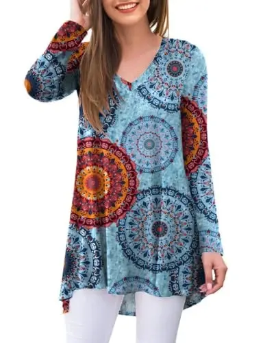 AWULIFFAN Women's Fall Long Sleeve V-Neck T-Shirt Sleepwear Tunic Tops Blouse Shirts - 1