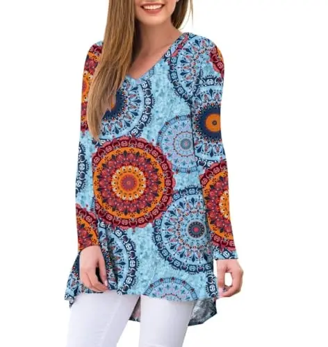 AWULIFFAN Women's Fall Long Sleeve V-Neck T-Shirt Sleepwear Tunic Tops Blouse Shirts - 2
