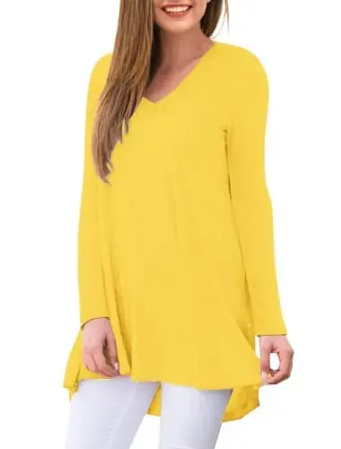 AWULIFFAN Women's Fall Long Sleeve V-Neck T-Shirt Sleepwear Tunic Tops Blouse Shirts - AWULIFFAN (1)