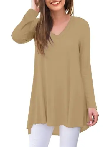 AWULIFFAN Women's Fall Long Sleeve V-Neck T-Shirt Sleepwear Tunic Tops Blouse Shirts - 1