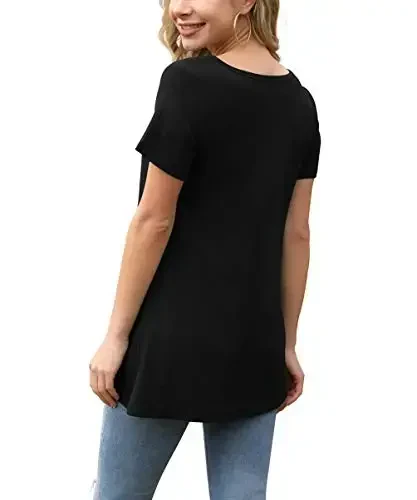 AWULIFFAN Womens Summer Short Sleeve Tunic Tops Loose Fit Casual T-Shirt Button Up Blouses - 3