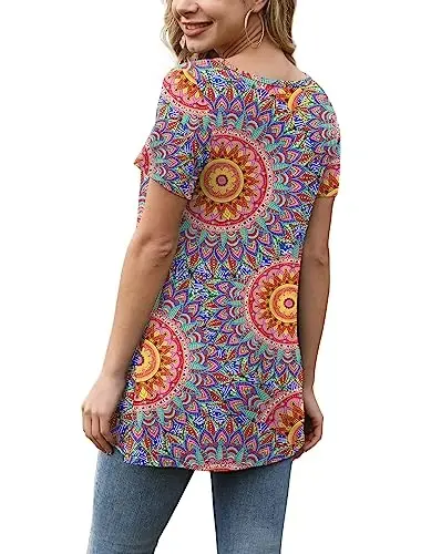AWULIFFAN Womens Summer Short Sleeve Tunic Tops Loose Fit Casual T-Shirt Button Up Blouses - 3