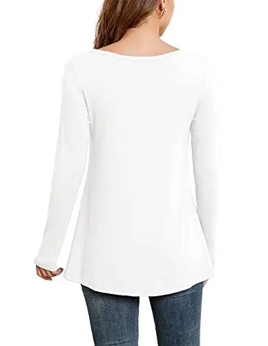 AWULIFFAN Womens Summer Short Sleeve Tunic Tops Loose Fit Casual T-Shirt Button Up Blouses - 2