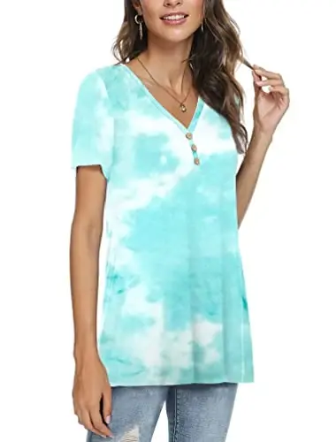 AWULIFFAN Womens Summer Short Sleeve Tunic Tops Loose Fit Casual T-Shirt Button Up Blouses - 2