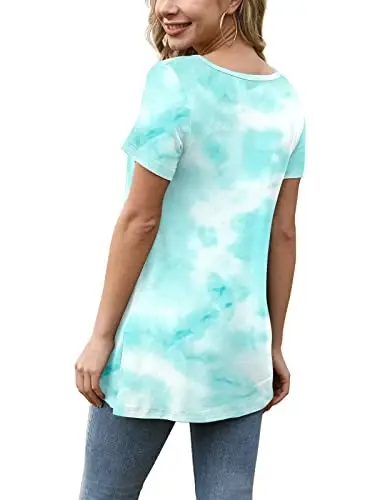 AWULIFFAN Womens Summer Short Sleeve Tunic Tops Loose Fit Casual T-Shirt Button Up Blouses - 3