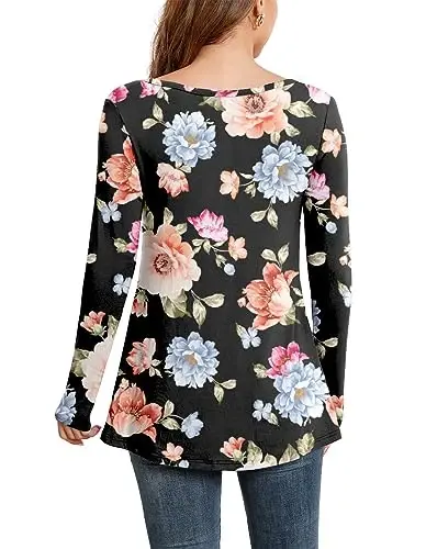 AWULIFFAN Womens Summer Short Sleeve Tunic Tops Loose Fit Casual T-Shirt Button Up Blouses - 2