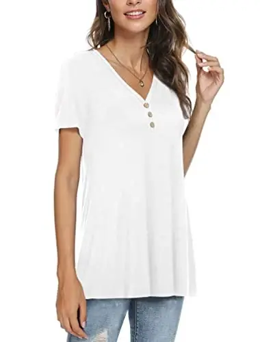 AWULIFFAN Womens Summer Short Sleeve Tunic Tops Loose Fit Casual T-Shirt Button Up Blouses - 2