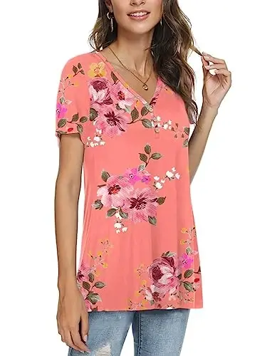 AWULIFFAN Womens Summer Short Sleeve Tunic Tops Loose Fit Casual T-Shirt Button Up Blouses - 2