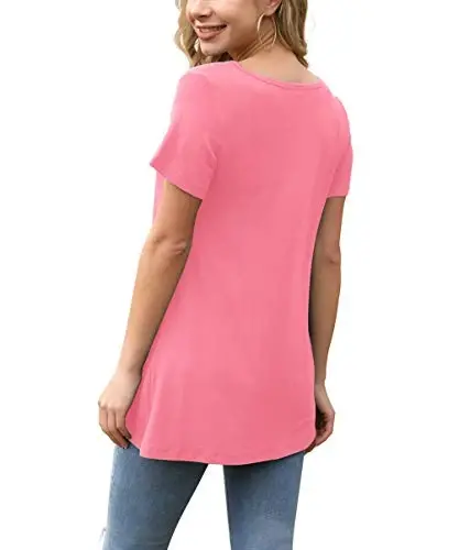 AWULIFFAN Womens Summer Short Sleeve Tunic Tops Loose Fit Casual T-Shirt Button Up Blouses - 4