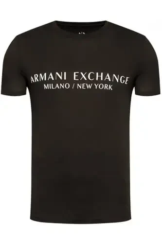 A｜X ARMANI EXCHANGE erkaklar qisqa yengli Milan Nyu-York logotipli futbolka, qora, kichik AQSh - 1