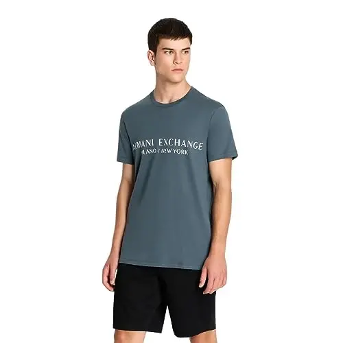 A｜X Armani Exchange Mens Short Sleeve Milan New York Logo Crew Neck T-Shirt 