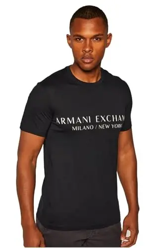 A｜X Armani Exchange Mens Short Sleeve Milan New York Logo Crew Neck T-Shirt - 1