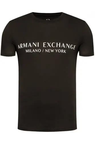 A｜X ARMANI EXCHANGE mens Short Sleeve Milan New York Logo Crew Neck T-shirt T Shirt, Black, Small US - 1