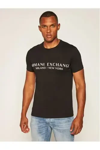 A｜X ARMANI EXCHANGE мужская футболка с коротким рукавом Milan New York Logo Crew Neck, черная, размер S (US) - 2