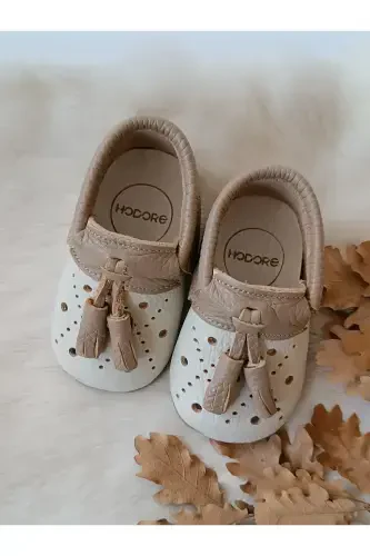 Axel Cream-Coffee Genuine Leather Baby Moccasins-Cream Coffee - 1