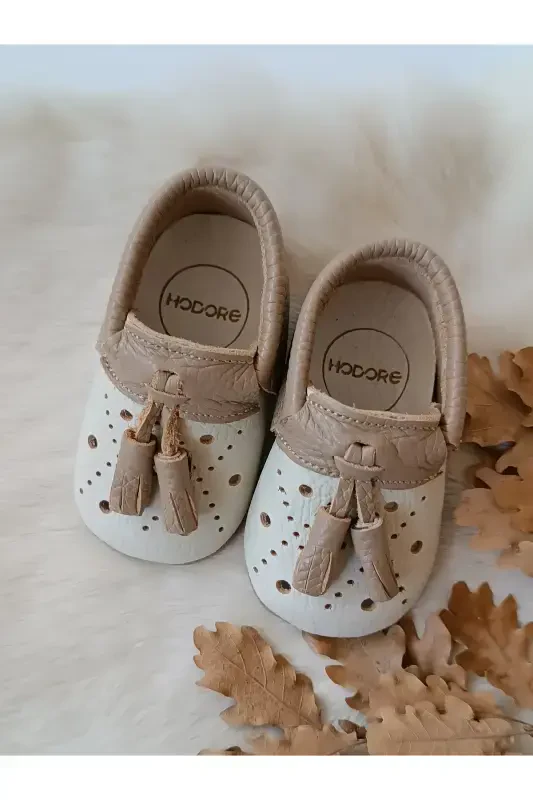Axel Cream-Coffee Genuine Leather Baby Moccasins-Cream Coffee - HODORE