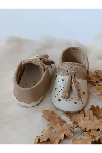 Axel Cream-Coffee Genuine Leather Baby Moccasins-Cream Coffee - HODORE (1)