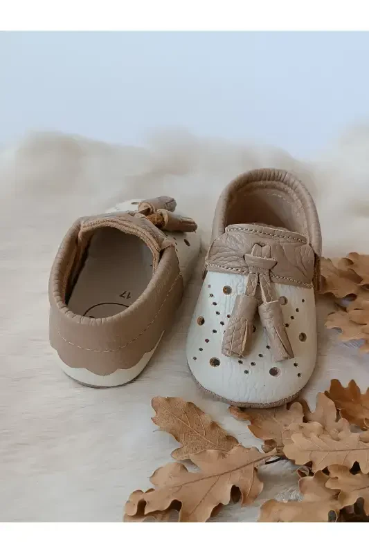 Axel Cream-Coffee Genuine Leather Baby Moccasins-Cream Coffee - 2