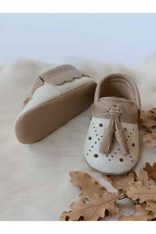 Axel Cream-Coffee Genuine Leather Baby Moccasins-Cream Coffee - 3