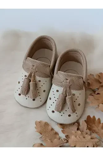 Axel Cream-Coffee Genuine Leather Baby Moccasins-Cream Coffee - 4