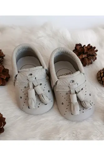 Axel Gri Genuine Leather Moccasin-Light Gray - 3