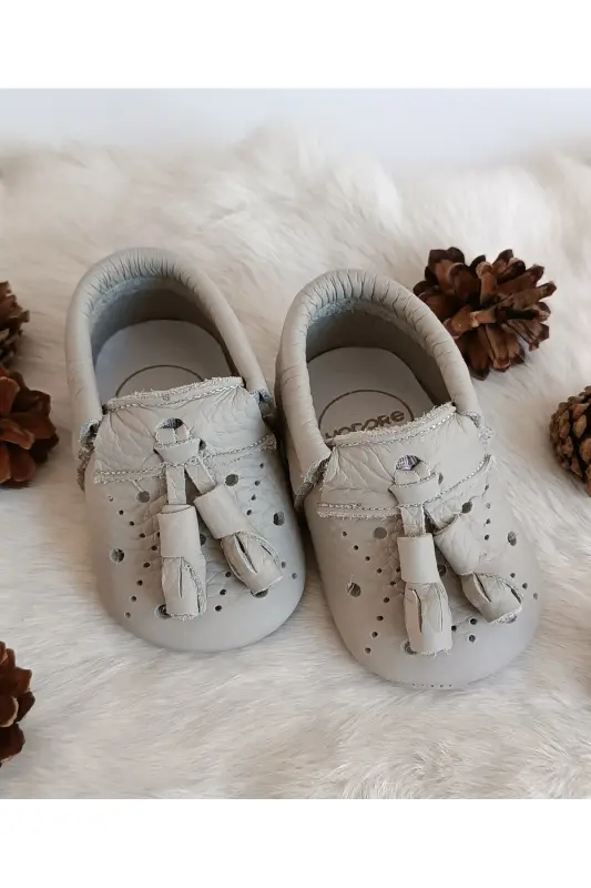 Axel Gri Genuine Leather Moccasin-Light Gray - 3