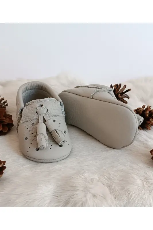 Axel Gri Genuine Leather Moccasin-Light Gray - 4