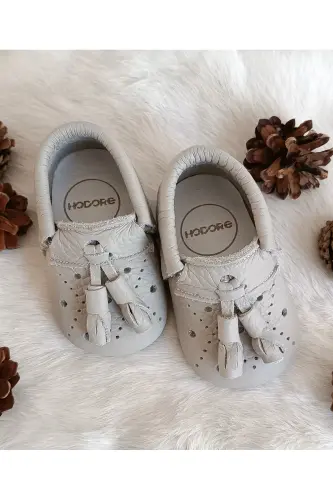 Axel Gri Hakiki Deri Mokasen-Açık Gri 