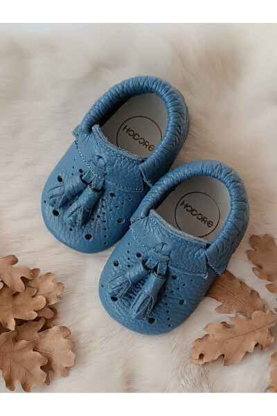 Axel Leather Baby Moccasins Denim Blue - 1