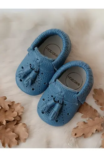 Axel Leather Baby Moccasins Denim Blue 
