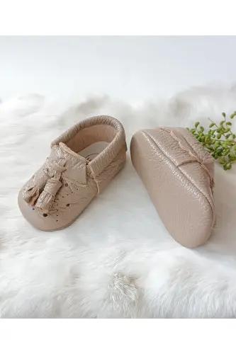 Axel Leather Unisex Baby Moccasins Milky Coffee Booties-Milky Coffee - 9