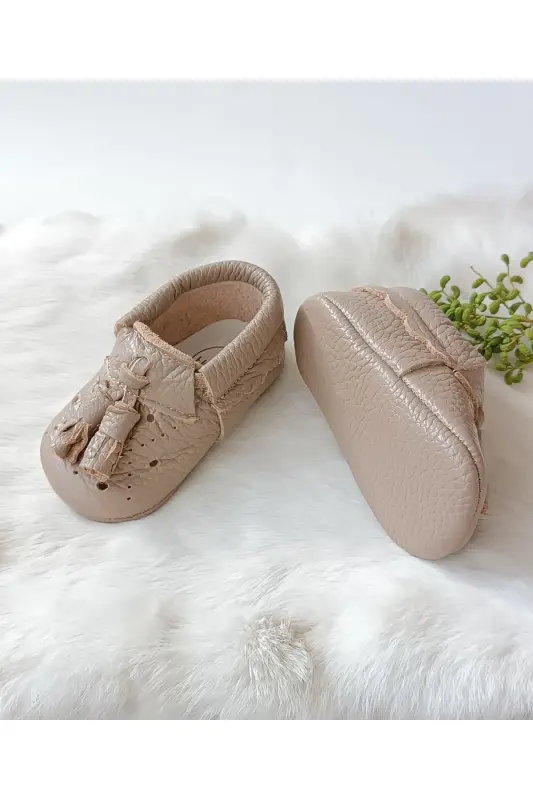 Axel Leather Unisex Baby Moccasins Milky Coffee Booties-Milky Coffee - 9